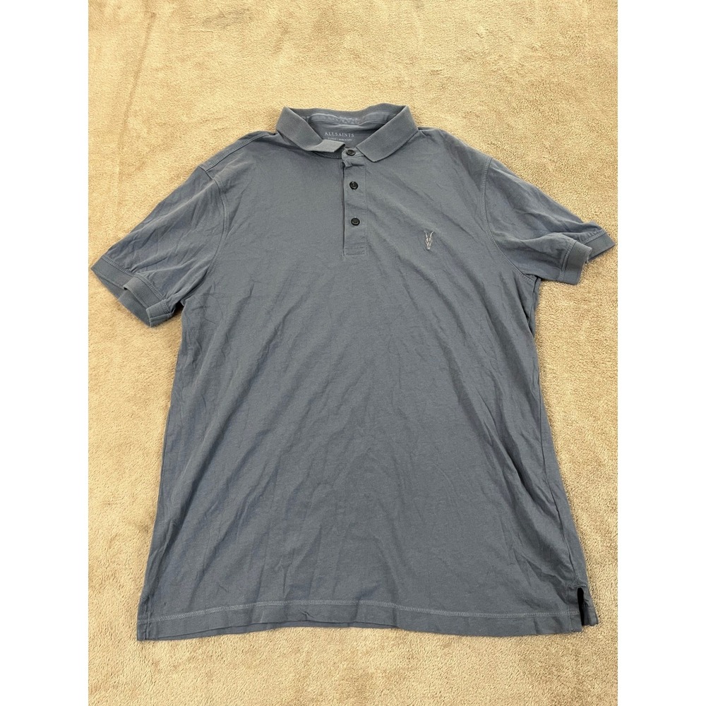 AllSaints Reforms Polo Shirt Men's Large Gray Cotton Crew-neck Short Sleeve EUC